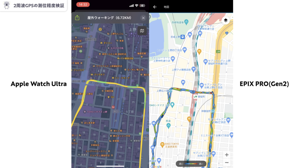 GARMIN ｢EPIX PRO」｢FÉNIX 7X PRO」とApple WatchのGPS測位検証結果３つ目