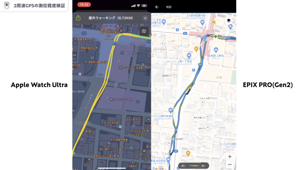 GARMIN ｢EPIX PRO」｢FÉNIX 7X PRO」とApple WatchのGPS測位検証結果４つ目