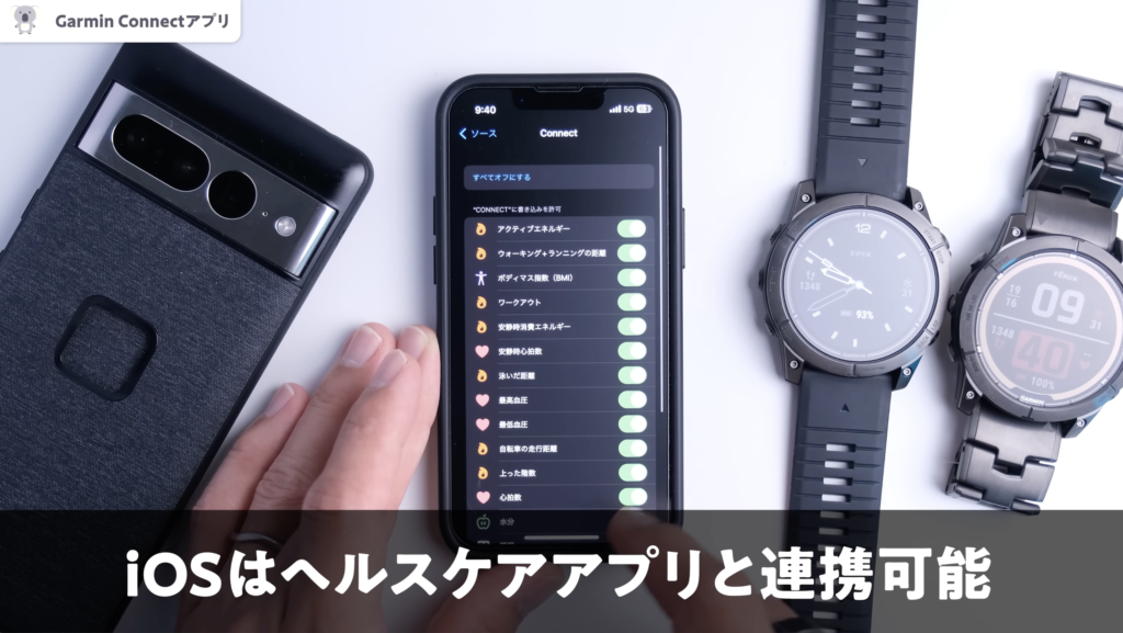 GARMIN[EPIX PRO]と[FÉNIX 7X PRO]、Garmin Connectとウォッチをペアリング方法、マイデイを使用、ヘルスケアと連携後