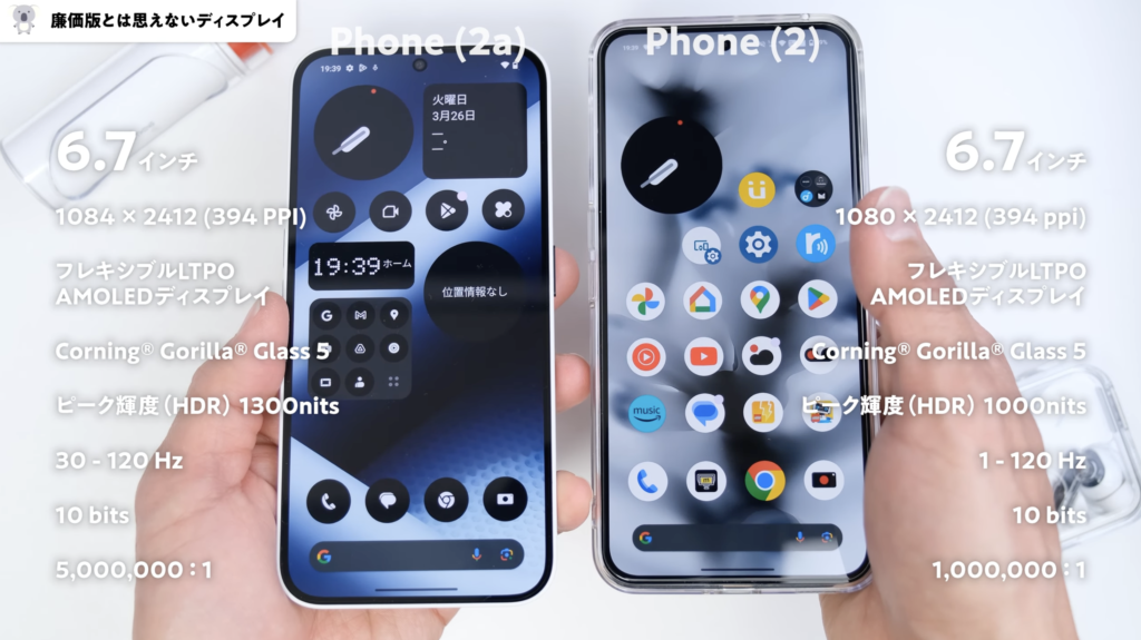 Nothing Phone (2a)とPhone(2)比較