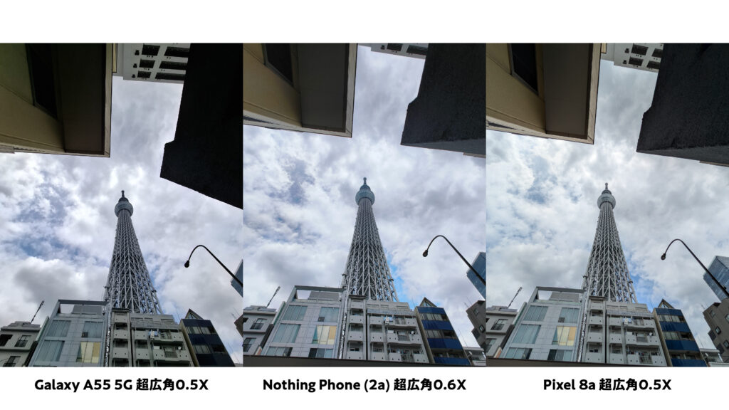 「Galaxy A55 5G」「Phone (2a)」「Pixel 8a」カメラ比較、写真比較