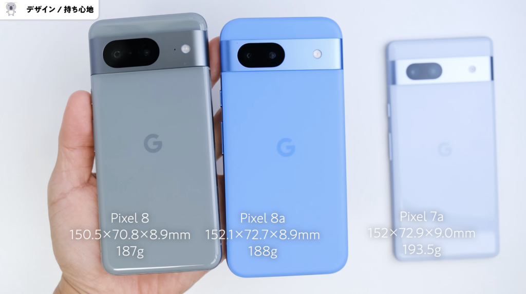 Google Pixel 8a　Pixel 8　デザイン比較