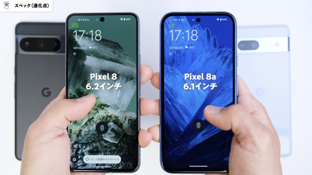 Google Pixel 8a　Pixel 8　ディスプレイ比較