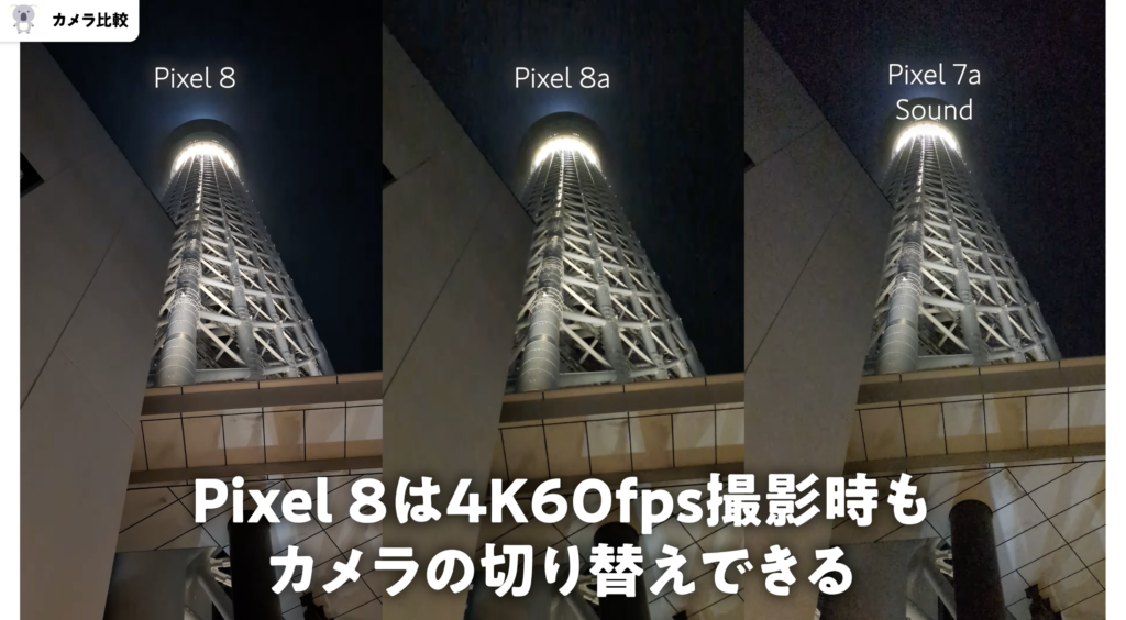 Pixel 8 vs Pixel 8a vs Pixel 7aのカメラ比較