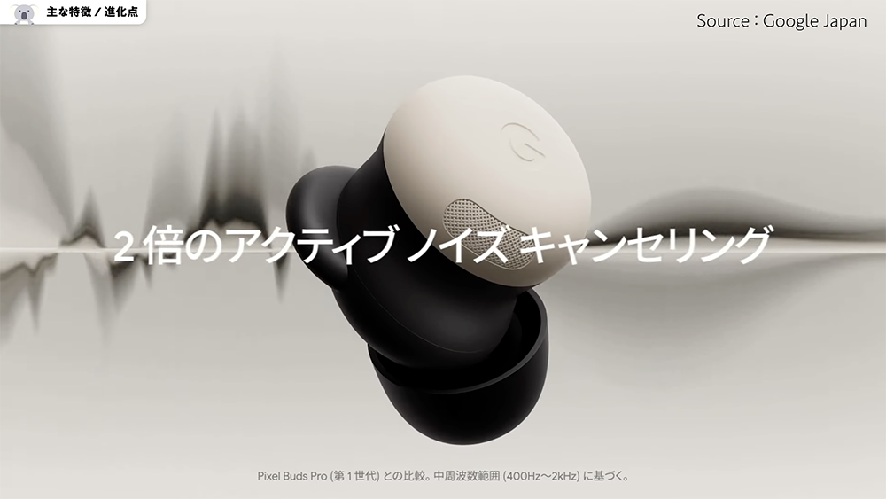 「Google Pixel Buds Pro 2」2倍のアクティブノイズキャンセリング