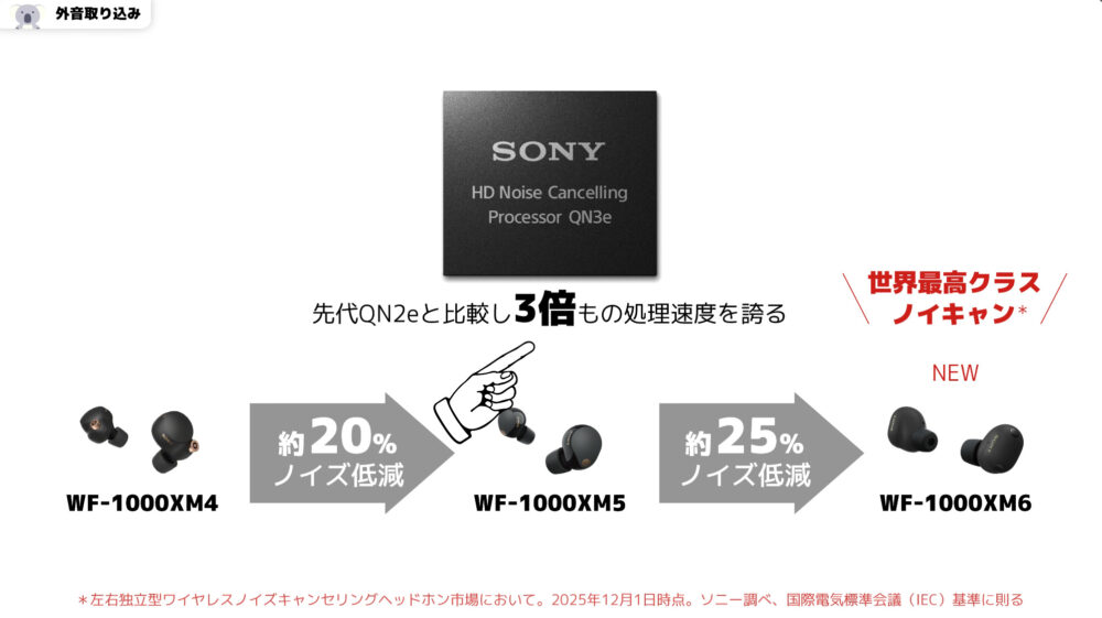 wf1000xm6とwf1000xm5とwf1000xm4ノイキャン比較